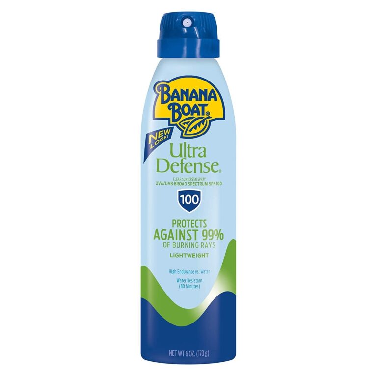 Banana Boat Ultra Defense MAX Skin Protect Clear, Broad Spectrum, Ultra Mist Sunscreen Spray, SPF 100, 6Oz, Blue Cyan