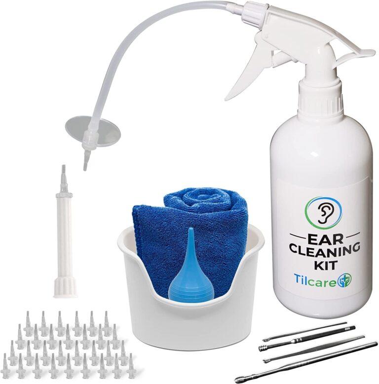 Ear Wax Removal Tool by Tilcare - Ear Irrigation Flushing System for Adults & Kids - Perfect Ear Cleaning Kit - Includes Basin, Syringe, Curette Kit, Towel and 30 Disposable Tips