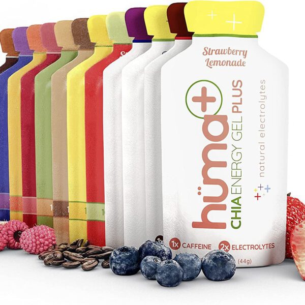 "Boost Your Performance with Huma Plus Chia Energy Gel Variety Pack - Enhanced Electrolytes, Gentle on the Stomach, and Packed with Real Food Energy (Includes 8 Original and 4 Plus Gels)"