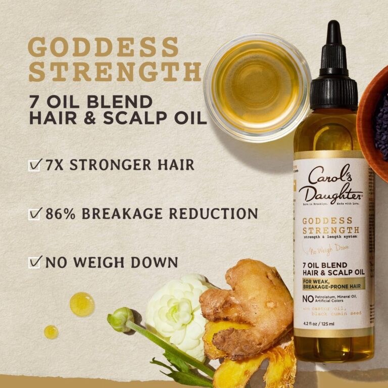 Carol’S Daughter Goddess Strength 7 Oil Blend Scalp & Hair Treatment Oil to Strengthen & Lengthen Curls – with Castor Oil, Olive Oil, Jojoba Oil - for Wavy, Curly, Coily, Natural Hair, 4.2 Fl Oz