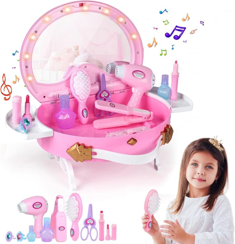 "Enchanting Little Princess Vanity Set - Magical Lights, Music, and Real Mirror! Perfect Gift for Girls 3-7 Years Old - Ideal for Birthdays, Christmas, and Festivals!"