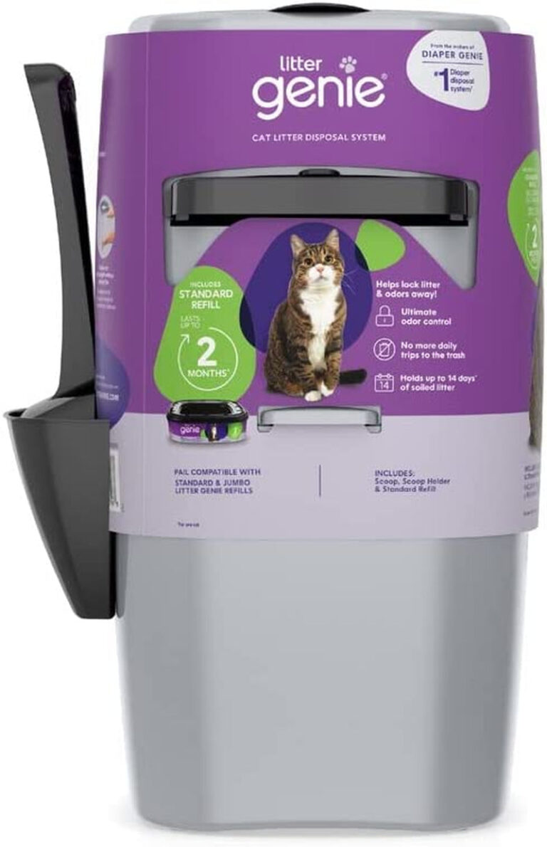 Litter Genie Standard Pail (Silver) | Cat Litter Box Waste Disposal System for Odor Control | Includes 1 Square Refill Bag