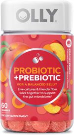 "OLLY Peach Probiotic + Prebiotic Gummy - Digestive Support & Gut Health, 500 Million CFUs, Fiber, 30 Day Supply"