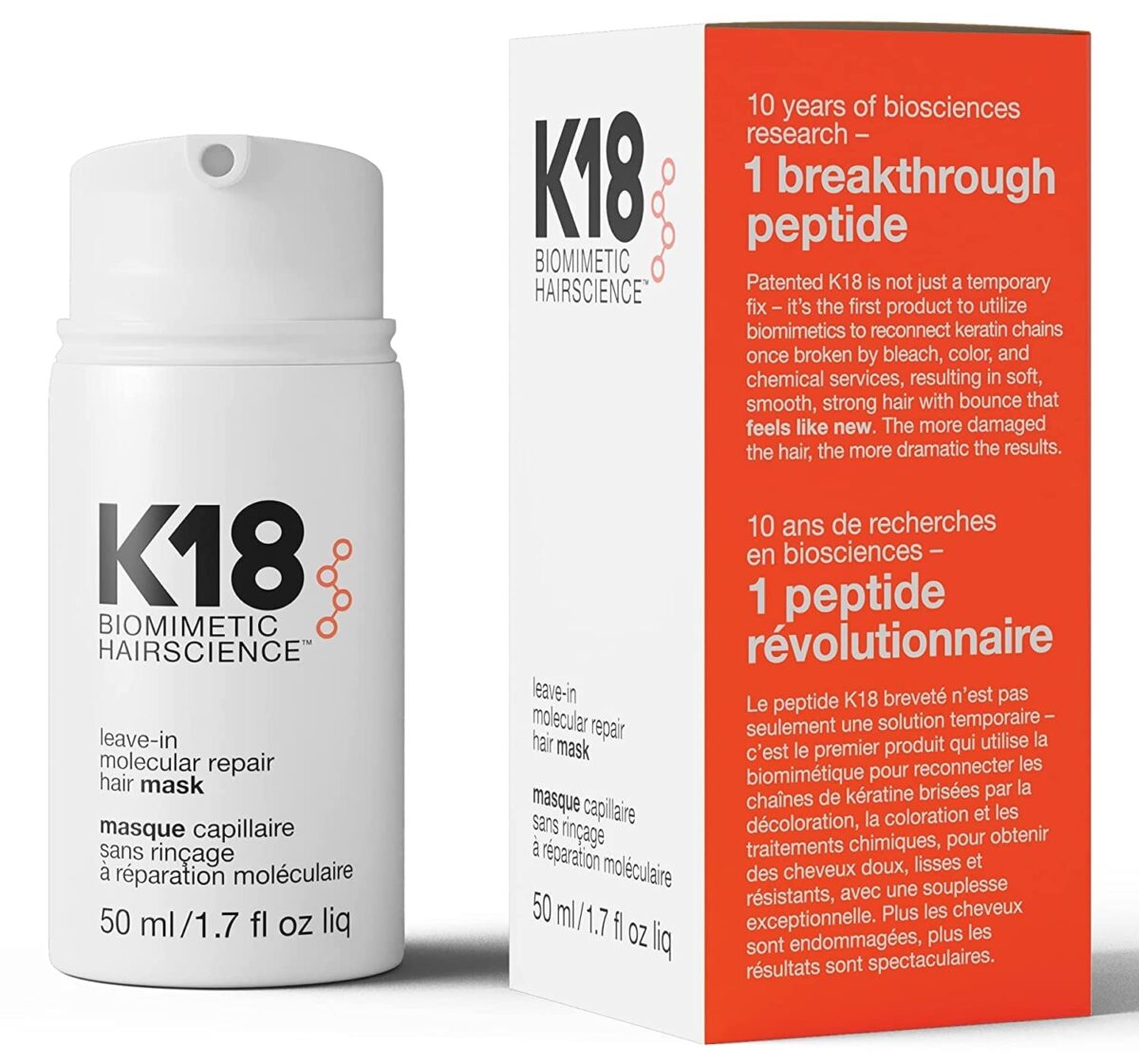 K18 Leave-In Repair Hair Mask Treatment to Repair Dry or Damaged Hair - 4 Minutes to Reverse Hair Damage from Bleach, Color, Chemical Services and Heat