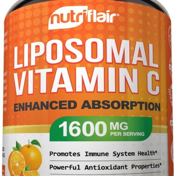 "Boost Your Immune System and Collagen Production with Nutriflair Liposomal Vitamin C - High Absorption, Fat Soluble Capsules for Maximum Benefits, Non-GMO, Vegan Formula"