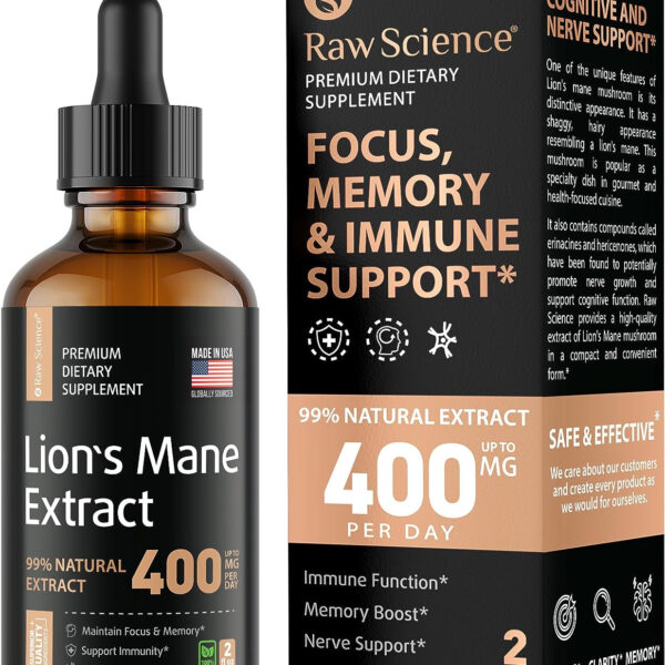 Lion'S Mane Mushroom Extract, Lions Mane Supplement for Nootropic Brain Support, Enhanced Focus, Mental Clarity. High Potency Lion Mane Liquid. Unique Mushroom Extract Nootropics Solution, Vegan 2Oz