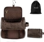 "Travel in Style with Elviros Toiletry Bag - Premium Leather Organizer Kit with Hanging Hook for Men and Women - Spacious and Water-Resistant - Perfect for Bathroom Shaving Essentials (Dark Brown)"