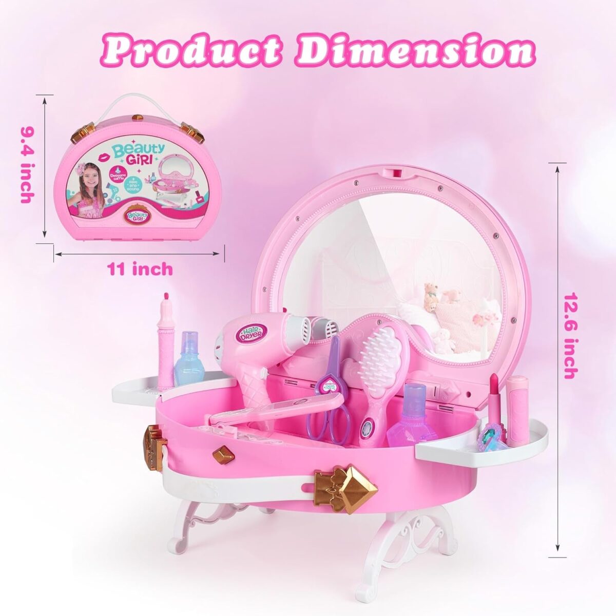 "Enchanting Little Princess Vanity Set - Magical Lights, Music, and Real Mirror! Perfect Gift for Girls 3-7 Years Old - Ideal for Birthdays, Christmas, and Festivals!"