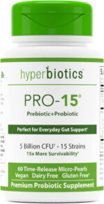 Hyperbiotics Pro 15 Vegan Probiotic Supplement | Time Release Pearls | 15 Diverse Strains | Probiotics for Women and Men | Digestive and Immune System Health | Gluten and Dairy Free | 60 Count