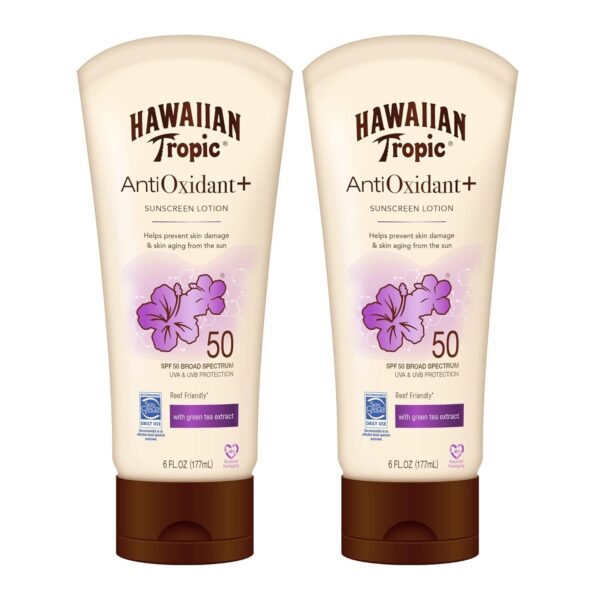 "2-Pack Hawaiian Tropic SPF 50 Sunscreen Lotion with Green Tea Extract, 6Oz Each"