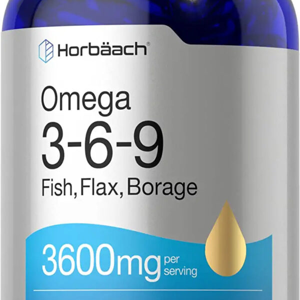 Horbaach Triple Omega 3-6-9 3600 Mg 240 Softgels | from Fish, Flaxseed, Borage Oils | Non-Gmo & Gluten Free | by Horbaach