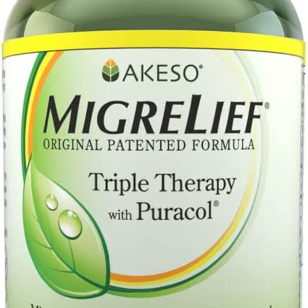 Migrelief Original Triple Therapy with Puracol - Nutritional Support for Migraine Sufferers - 60 Caplets/1 Month Supply