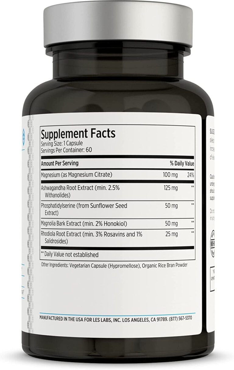 LES Labs Cortisol Health – Stress Relief, Balanced Cortisol Response, Relaxation & Deep Sleep – Phosphatidylserine, Magnesium, Magnolia Bark, Rhodiola Rosea & Ashwagandha – Non-Gmo – 60 Capsules