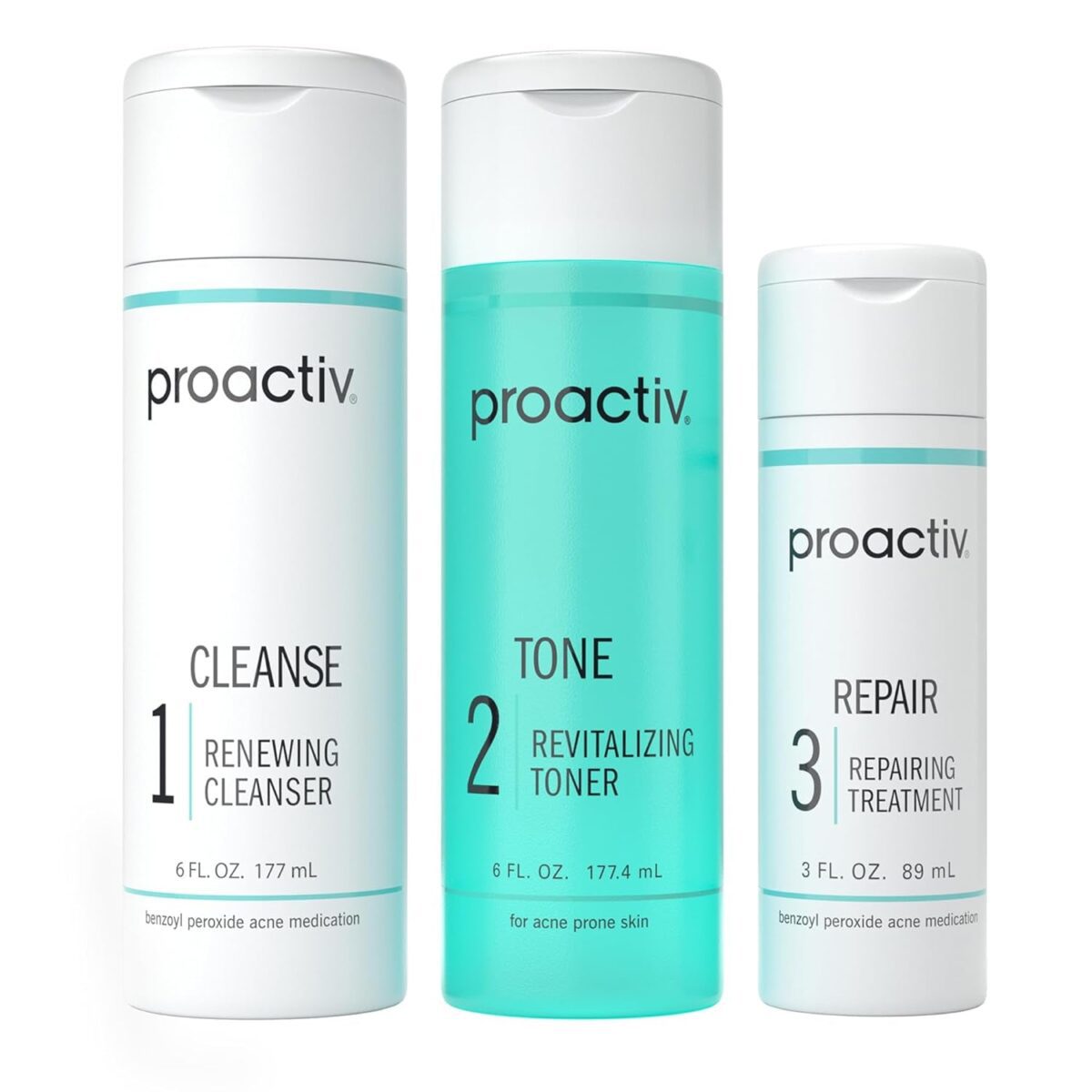 "Proactiv Complete Acne Skin Care Kit - 3 Step Treatment with Benzoyl Peroxide Face Wash, Repairing Spot Treatment, and Exfoliating Toner - 30 Day Program"