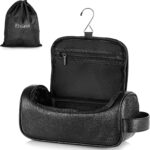 "Travel in Style with Elviros Toiletry Bag - Premium Leather Organizer Kit with Hanging Hook for Men and Women - Spacious and Water-Resistant - Perfect for Bathroom Shaving Essentials (Dark Brown)"