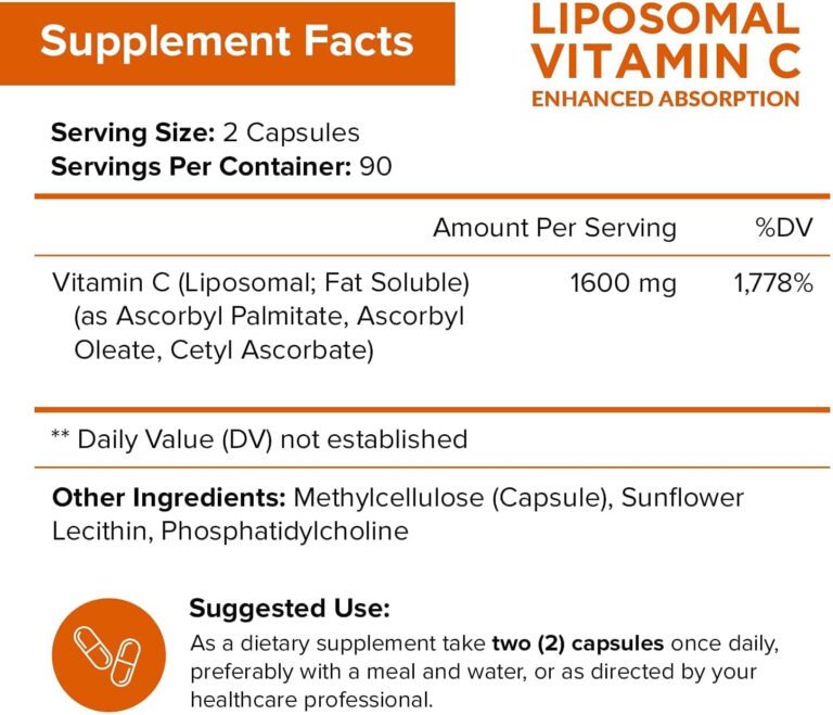 "Boost Your Immune System and Collagen Production with Nutriflair Liposomal Vitamin C - High Absorption, Fat Soluble Capsules for Maximum Benefits, Non-GMO, Vegan Formula"