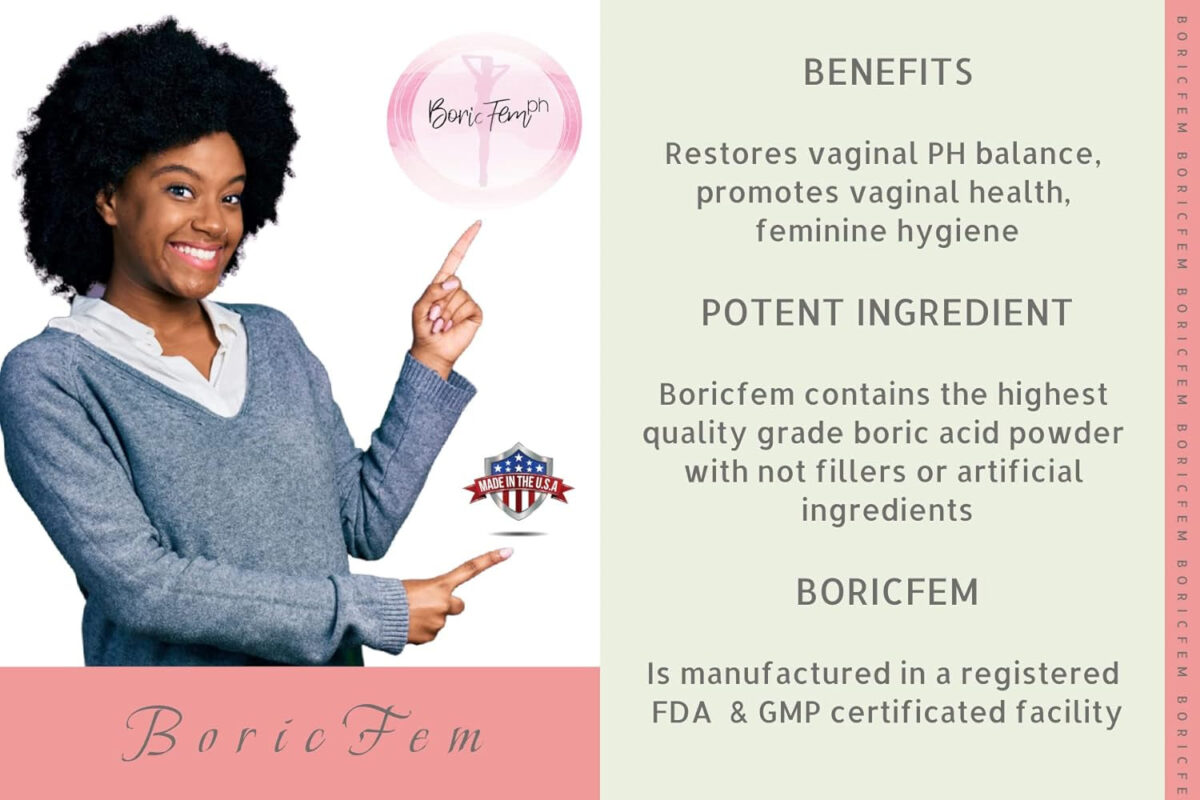 Boric Acid Vaginal Suppositories- 100% Pure - Made in USA- Boricfem Vaginal Health Supplement- 30 Servings (Pack of 1)