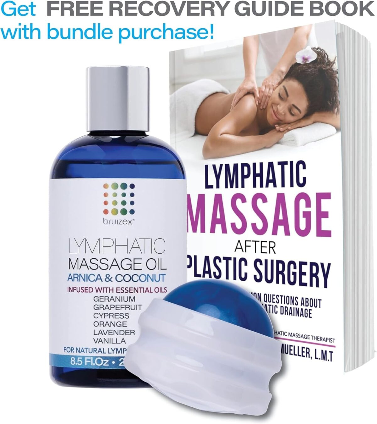 Lymphatic Drainage Massage Oil with Arnica Oil & Coconut for Post Surgery Recovery & Lymphatic Drainage Massager, Liposuction, 360 Lipo, BBL, after Tummy Tuck Surgery Items, Fibrosis Treatment, 8.5 Oz