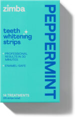 "Zimba Spearmint Fresh Teeth Whitening Strips - Vegan & Enamel Safe! Quick Results for Coffee, Wine, Tobacco, and More! 14-Day Treatment - Experience the Refreshing Power of Spearmint!"