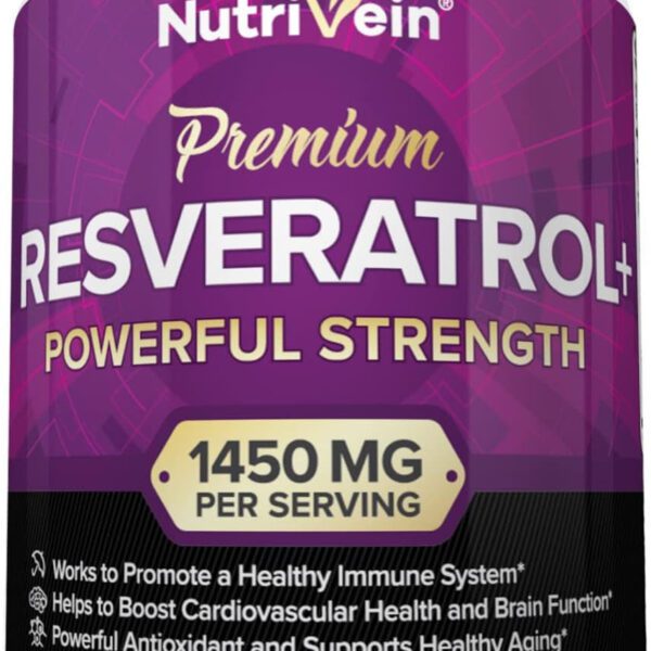 "Revitalize and Rejuvenate with Nutrivein Resveratrol 1450Mg - Powerful Antioxidant Supplement for Healthy Aging - 120 Capsules for Immune, Brain, and Joint Support - Enhanced with Trans-Resveratrol, Green Tea Leaf, and Acai Berry"