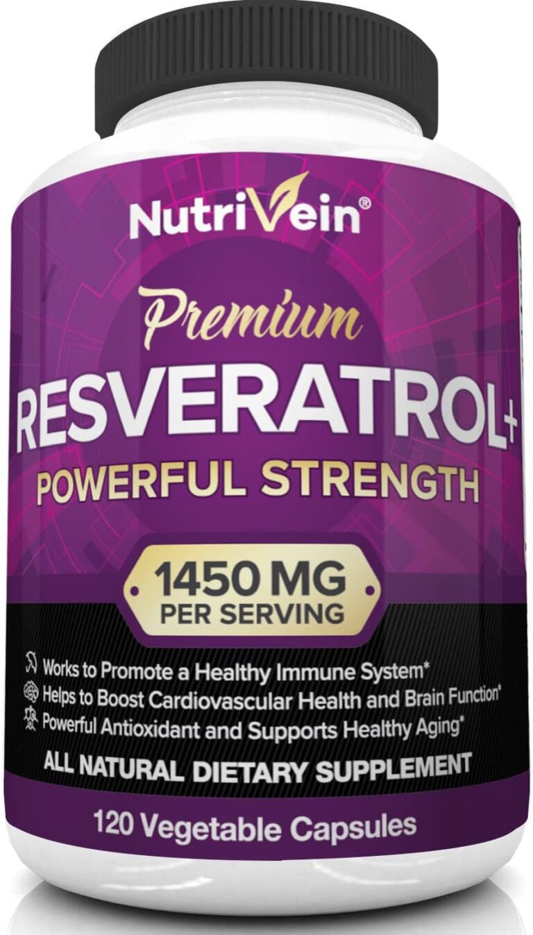 "Revitalize and Rejuvenate with Nutrivein Resveratrol 1450Mg - Powerful Antioxidant Supplement for Healthy Aging - 120 Capsules for Immune, Brain, and Joint Support - Enhanced with Trans-Resveratrol, Green Tea Leaf, and Acai Berry"