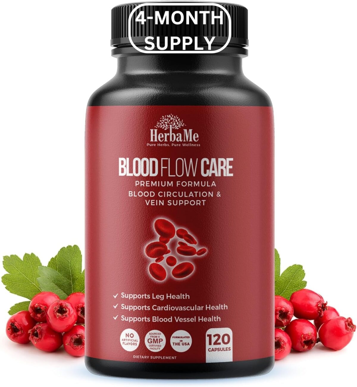 Blood Circulation Supplement, 120 Capsules, Supports Leg Vein, Heart, Vessels and Cardiovascular Health with Niacin, L-Arginine, Ginger, Cayenne Pepper, Hawthorn, Diosmin, Blood Flow Pills