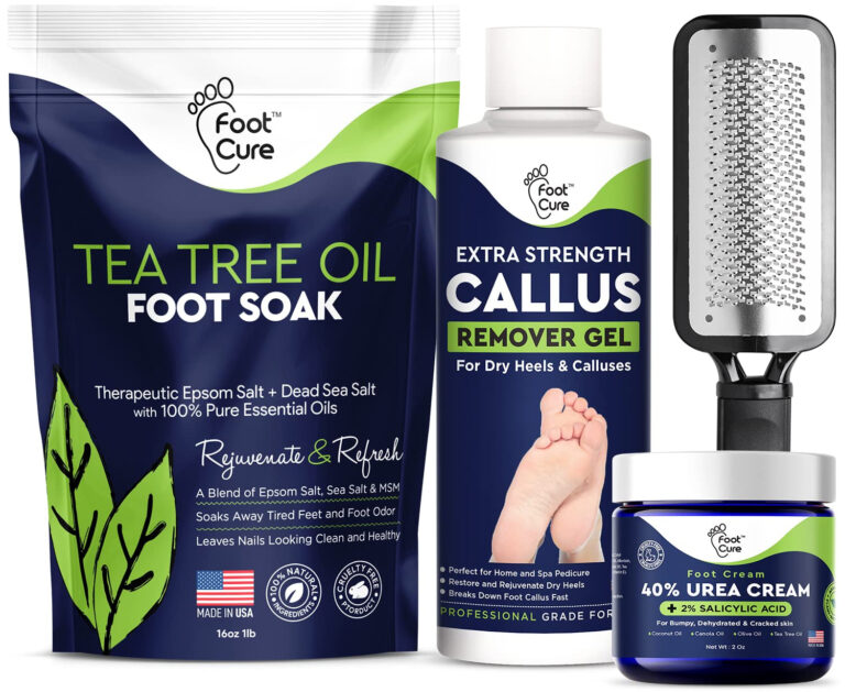 "Ultimate Foot Care Kit: Exfoliate, Smooth, and Revitalize Your Feet with Foot Cure's Complete Pedicure Set - Includes Dead Skin Foot File, Tea Tree Oil Foot Soak Salts, Intensive Urea Cream, and Callus Removal Gel - Made in the USA"