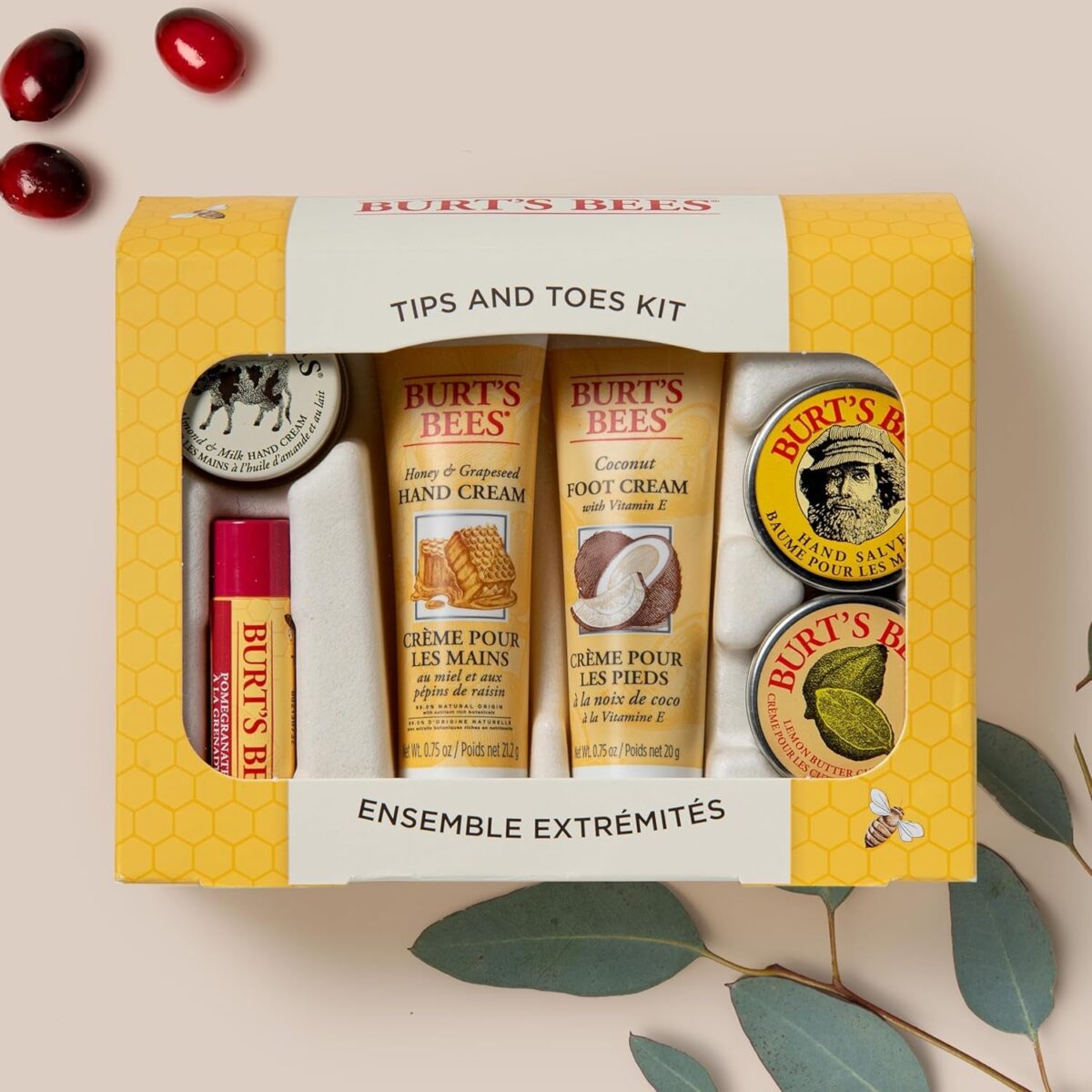 "Ultimate Holiday Skincare Set: Burt's Bees 6-Piece Stocking Stuffers - Pomegranate Lip Balm, Almond Milk & Honey Hand Creams, Coconut Foot Cream, Lemon Butter Cuticle Cream & Hand Salve"