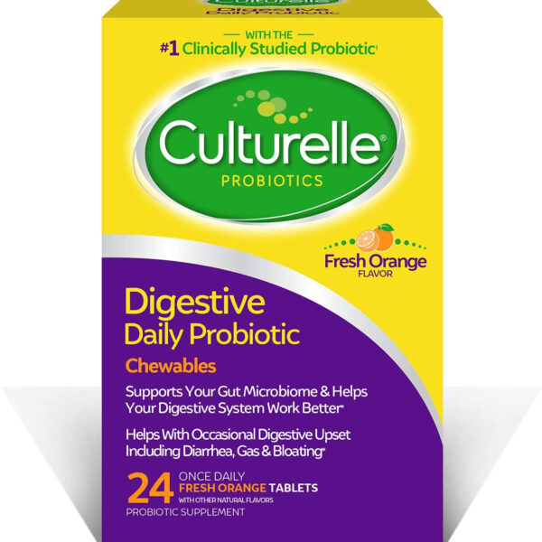 Culturelle Digestive Health Daily Probiotic for Women & Men - 24 Count, Fresh Orange Flavored - Chewables with 10 Billion Cfus Help the Digestive System Work Better - Gluten Free & Soy Free - Free & Fast Delivery