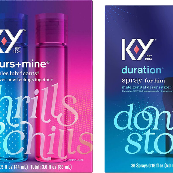 K-Y Duration Spray for Men, Male Genital Desensitizer Numbing Spray to Last Longer, 0.16 Fl Oz with Lubricant for Him and Her, Yours & Mine Couples Lubricant, 3 Fl Oz