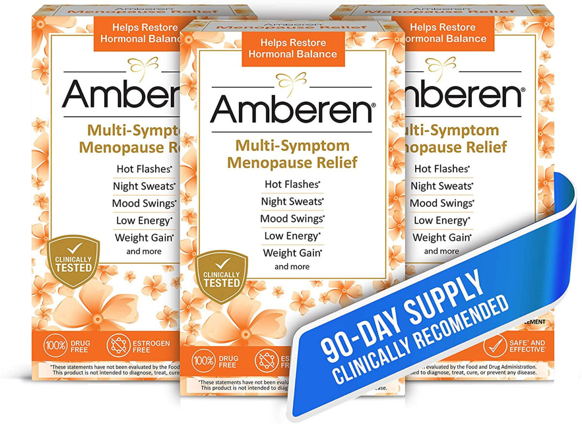 Amberen: Safe Multi-Symptom Menopause Relief. Clinically Shown to Relieve 12 Menopause Symptoms: Hot Flashes, Night Sweats, Mood Swings, Low Energy and More. 1 Month Supply