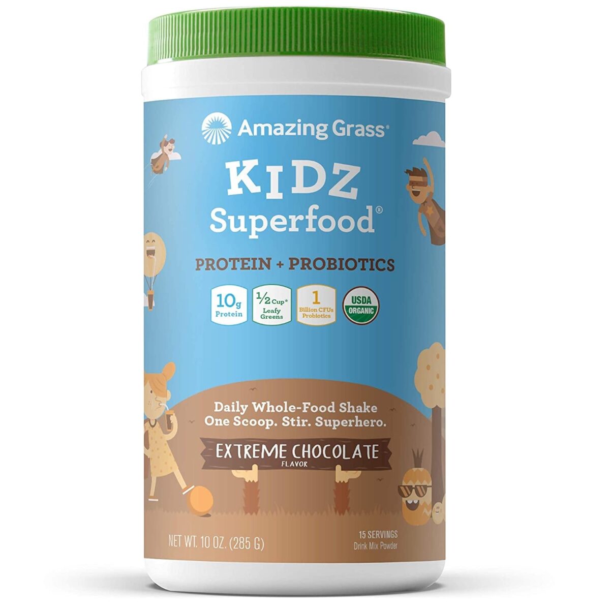 "Deliciously Nutritious: Organic Superfood for Kids - Boosted with Greens, Fruits, Veggies, and Probiotics - Outrageous Chocolate Flavor - 30 Servings, 6.35 Ounce (Pack of 1)"