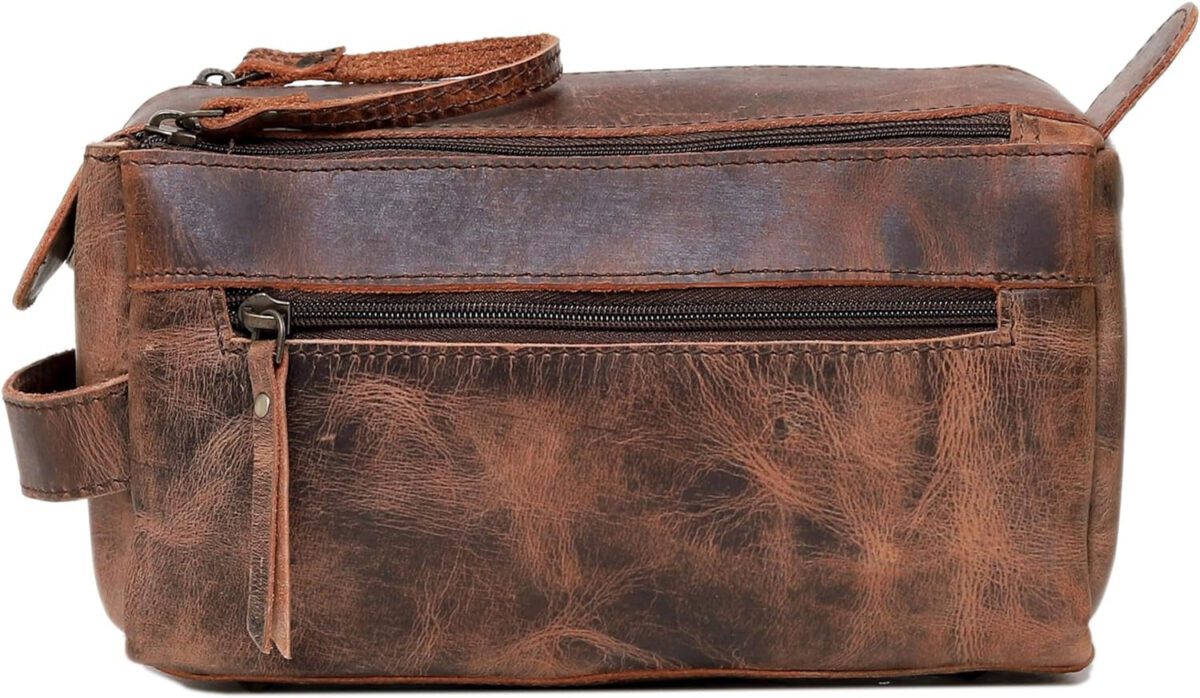 "Premium Cuero Genuine Buffalo Leather Unisex Toiletry Bag - Stylish Travel Dopp Kit with 101-Year Warranty and Lifetime Replacement Guarantee"