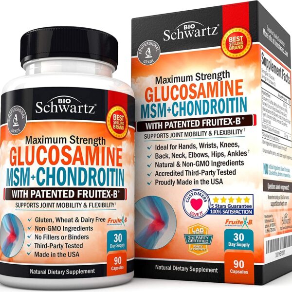 Glucosamine Chondroitin MSM 2,110Mg Joint Support Supplement with Turmeric Curcumin for Daily Relief & Healthy Inflammatory Response - Hands, Back & Knee Joint Health for Adults - 90 Capsules