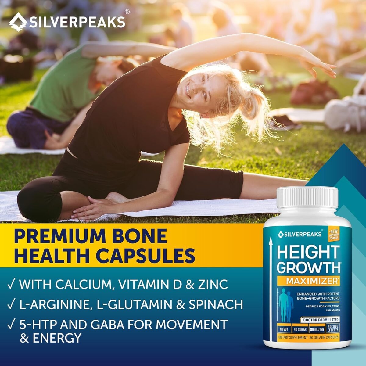 Growth Capsules to Grow Taller - Height Growth Maximizer with Calcium for Bone Strength - Made in USA - Natural Get Taller Supplement to Increase Bone Growth - Free of Growth Hormone