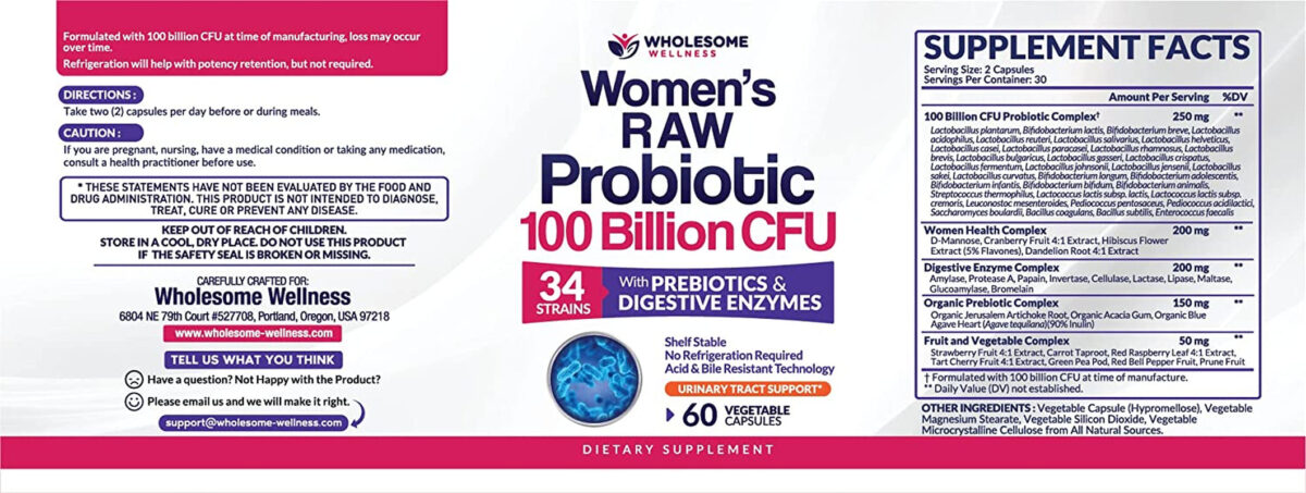 Dr. Formulated Raw Probiotics for Women 100 Billion Cfus with Prebiotics, Digestive Enzymes, Approved Women'S Probiotic for Adults, Shelf Stable Probiotic Supplement Capsules