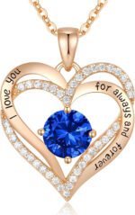 "Eternal Love Heart Pendant Necklace - 925 Sterling Silver with Birthstone Zirconia - Perfect Anniversary, Birthday, or Christmas Gift for Wife, Mom, Girlfriend, or Her"