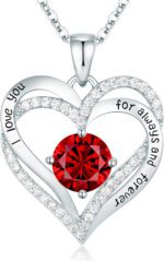 "Eternal Love Heart Pendant Necklace - 925 Sterling Silver with Birthstone Zirconia - Perfect Anniversary, Birthday, or Christmas Gift for Wife, Mom, Girlfriend, or Her"