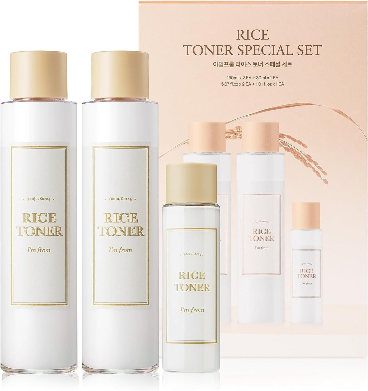 I'M from Rice Toner, 77.78% Rice Extract from Korea, Glow Essence with Niacinamide, Hydrating for Dry Skin, Vegan, Alcohol Free, Fragrance Free, Peta Approved, K Beauty Toner, 5.07 Fl Oz