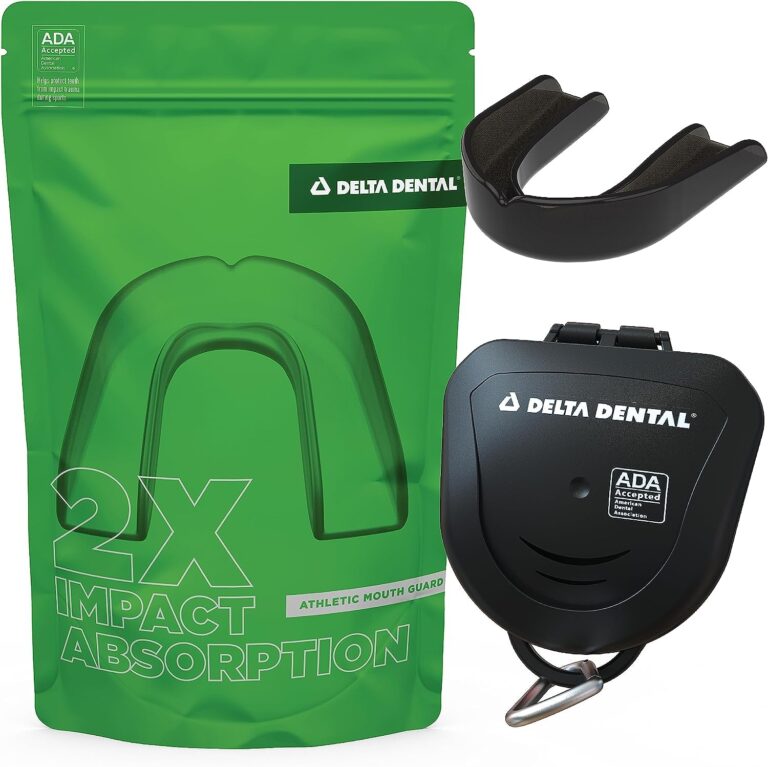 Delta Dental Athletic Sports Mouth Guard - ADA Accepted - 2X the Impact Absorption of Traditional Mouthguards for Contact Sports - Works with Braces (Adult, Black) 1 Pack No Strap