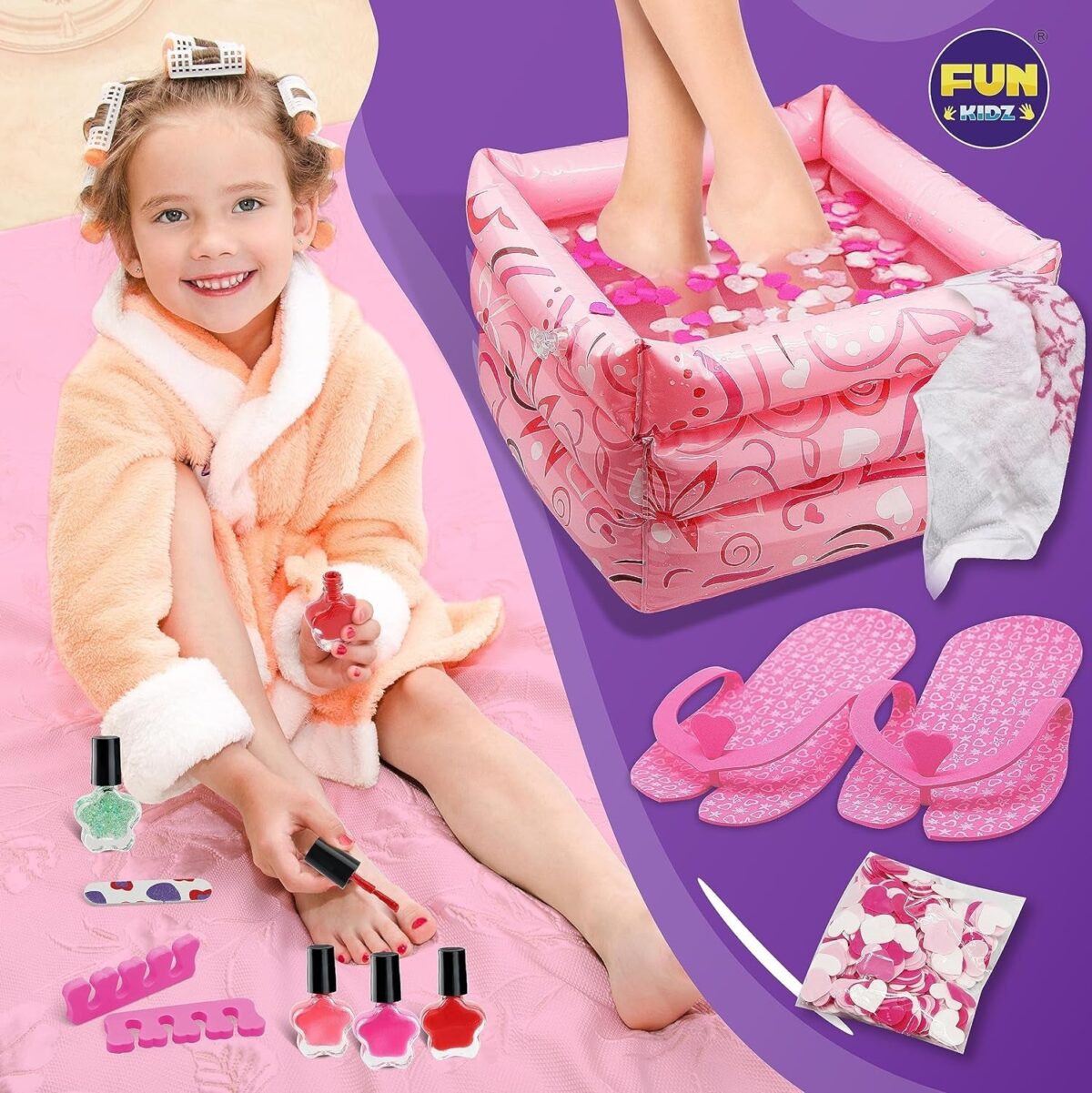 "Ultimate Foot Spa Kit for Girls - Pamper Your Feet with Funkidz Pedicure Set! Includes Inflatable Foot Tub, Nail Polish Supplies, and More for the Perfect Sleepover Party Experience!"