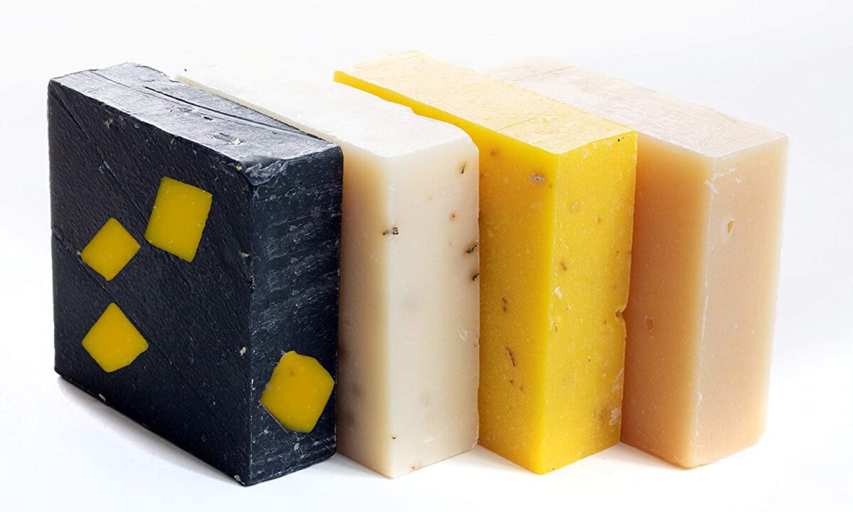 "360 Feel Men's Soap Bar Gift Pack - Handmade with Masculine Fragrance - Patchouli, Pine Tar, Charcoal Beeswax, and Citrus - Natural Men's Soap - Perfect Gift for Him - Bay Rum Scent - 4 Bars in 1 Pack"