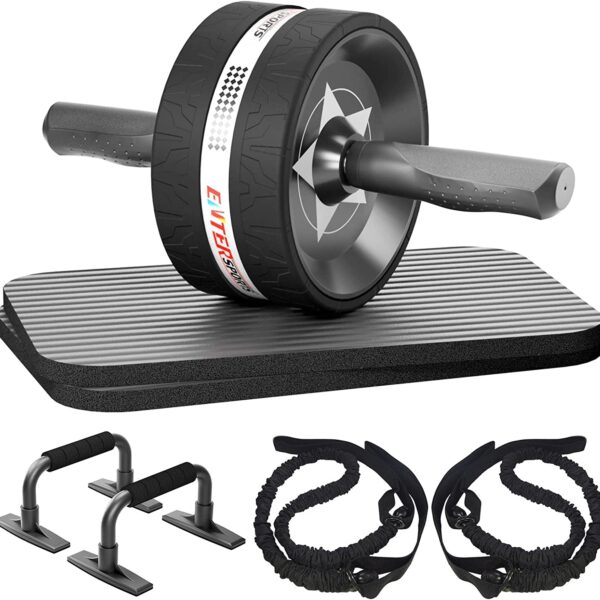 Entersports Ab Rollers Wheel Kit, Exercise Wheel Core Strength Training Abdominal Roller Set with Push up Bars, Resistance Bands, Knee Mat Home Gym Fitness Equipment for Abs Workout