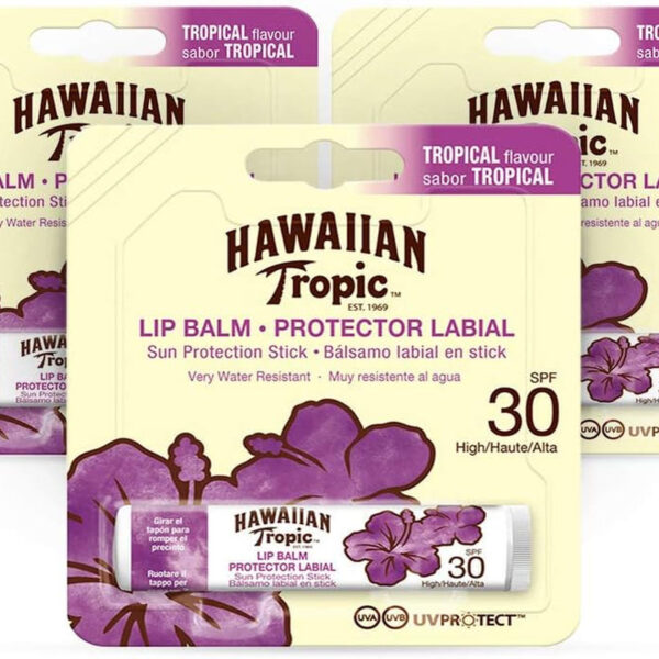 "Sun-Kissed Lips Trio: Hawaiian Tropic SPF 30 Tropical Lip Balm Pack"