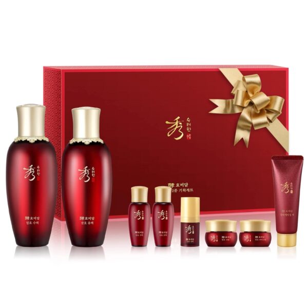 "Ultimate Korean Skincare Gift Set - Sooryehan HYOBIDAM Fermented Skincare Collection, Rejuvenating Toner, Nourishing Emulsion Lotion, Hydrating Essence, Luxurious Cream, Deep Cleansing Foam, Bonus Sheet Mask | Perfect Christmas Gift"