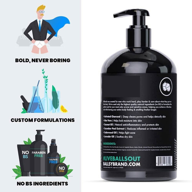 Ballsy Ballwash Charcoal Body Wash for Men - Moisturizing Men’S Bodywash with Coconut Oil – Natural Soap for Men & Great for Your Most Intimate Areas, 16 Oz with Pump