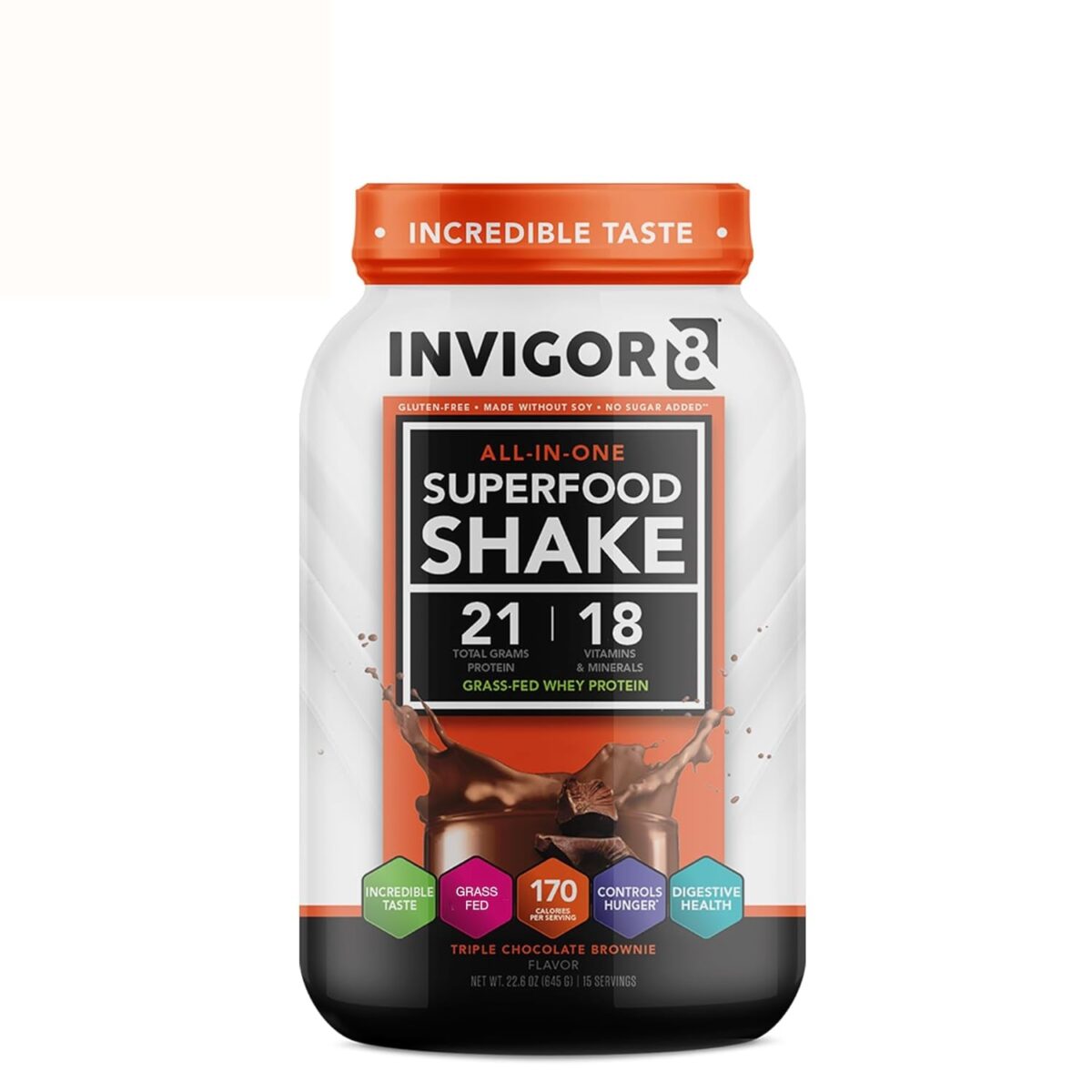 "Boost Your Health with INVIGOR8 Superfood Protein Shake - Gluten-Free Meal Replacement Shake with Immunity Boosters, Probiotics, and Omega 3 (645 Grams) - Indulge in the Delicious French Vanilla Flavor!"