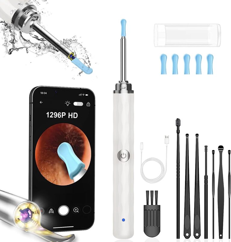 Ear Wax Removal Tool Camera, (1296P) Ear Cleaner with Light and Camera Ear Wax Cleaner with 8Pcs Ear Set, Earwax Removal Kit Compatible with Iphones, Ipad, Android Phones (White)