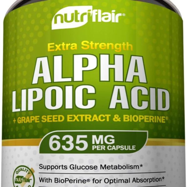 "Powerful Antioxidant Formula with Alpha Lipoic Acid, Grape Seed Extract, and Bioperine - Boost Your Health with Nutriflair's Premium Dietary Supplement - 120 Easy-to-Swallow Vegetarian Capsules"