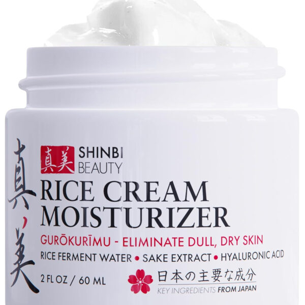 Shinbi Beauty Japanese Skincare Moisturizer for Face - Rice Cream with Rice Ferment + Sake Extract - J Beauty Natural Asian Skincare Products 2Oz